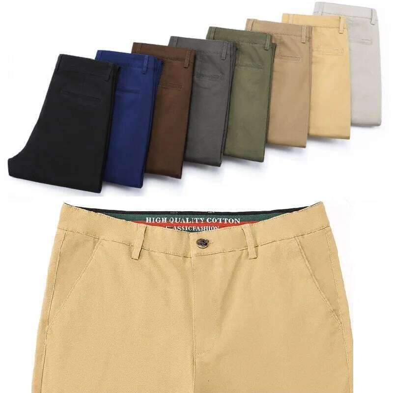 Cotton Men's Casual Pants Straight Stretch Trouser Male Fashion Slim Business Dress Golf Office Spring Autumn Khaki Black Formal