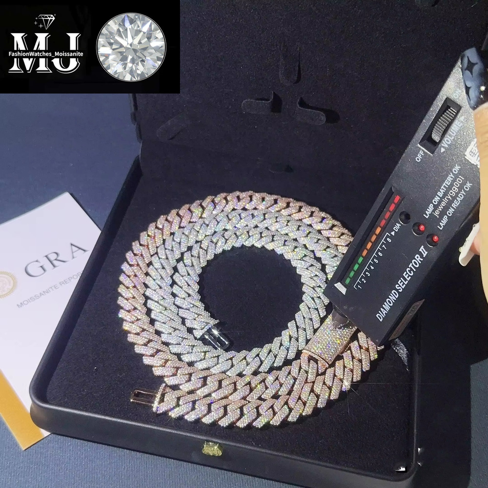 Cuban Link Necklace 3 Row Moissanite 20MM W Gold Chains for Men Prong Chocker S Personalize Iced Out Chain Hip Hop Designer Jewelry