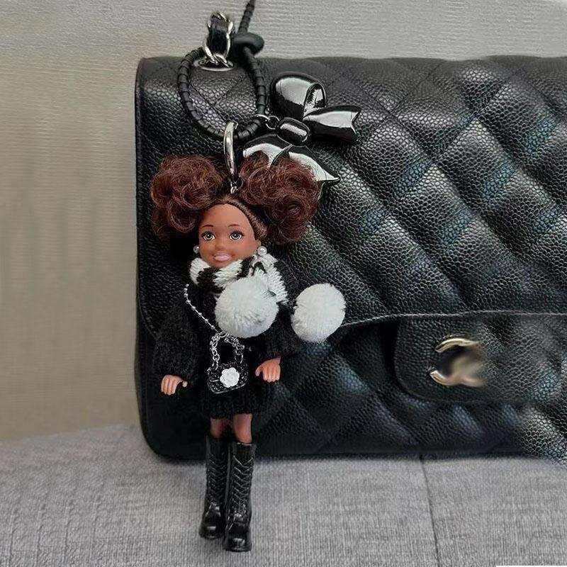 Bag Charms Bag Pendant High-End Fashionable Black Doll Keychain Backpack Strap
