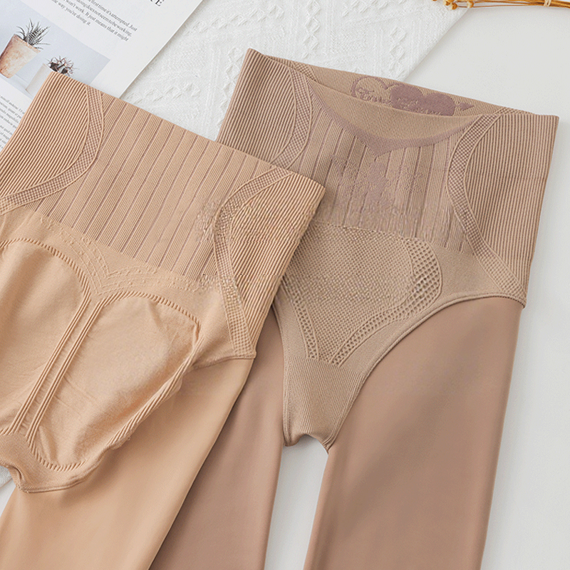 Water-light high-waisted tummy-control stockings for spring, summer, and fall in nude color, thin style, leg-flattering stockings for women, medium-th