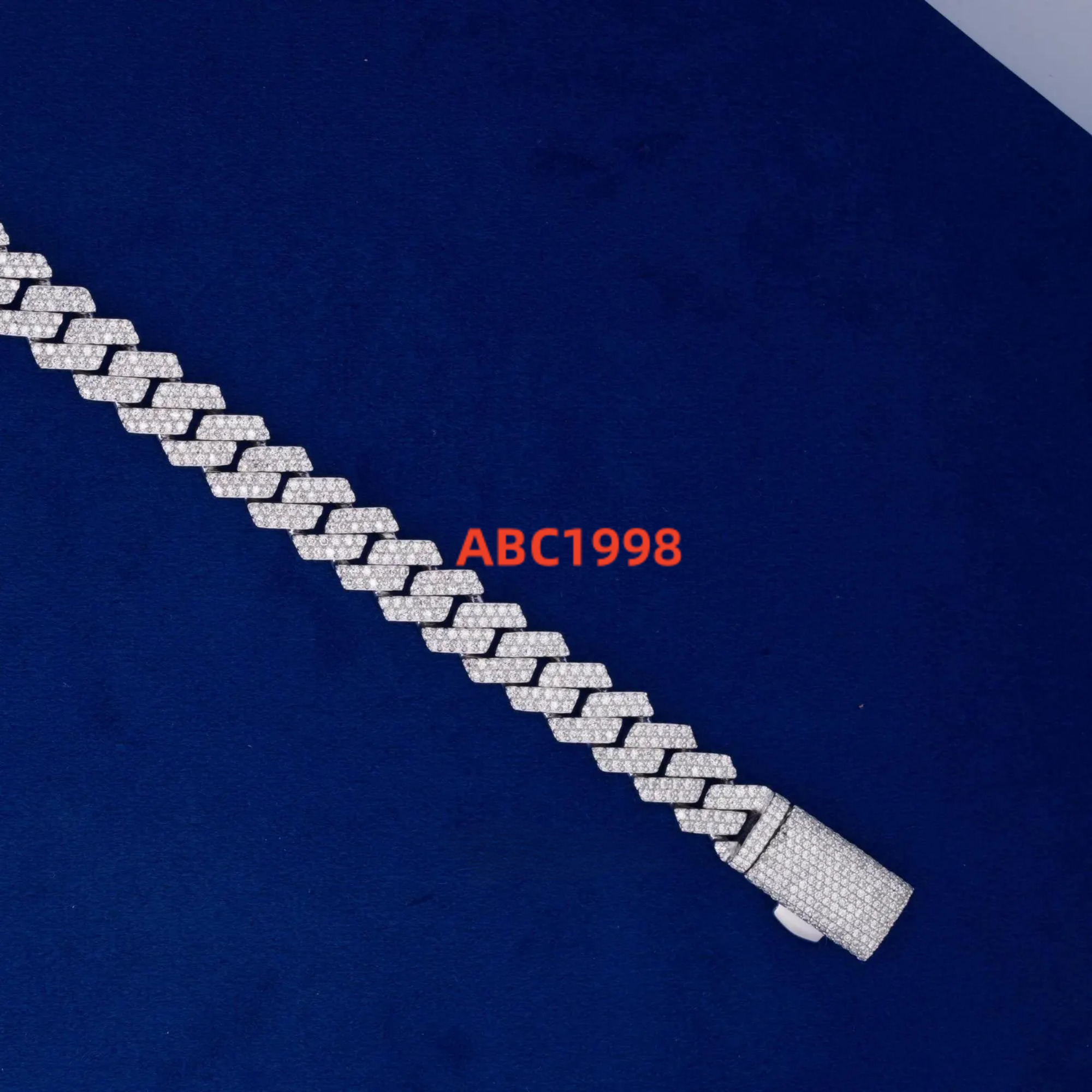 10mm 925 Silver Straight Edge Moissanite Cuban Chain GRA Certified Box Clasp Lock 2 Lines for Wedding and Gift