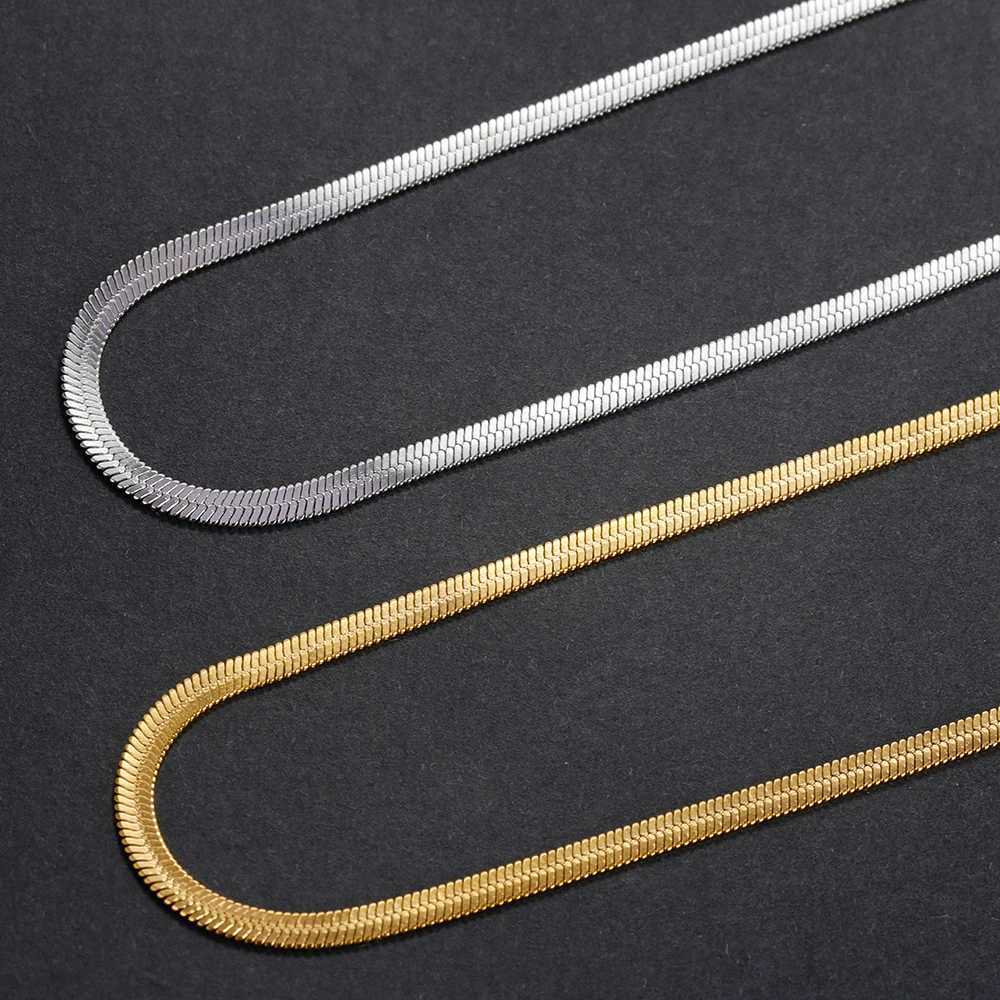 316L Gold Color Stainless Steel Snake Chain Necklace for Women Men Herringbone Choker Neck Chains 2024 Trend Jewelry Gift Hot XJ250708