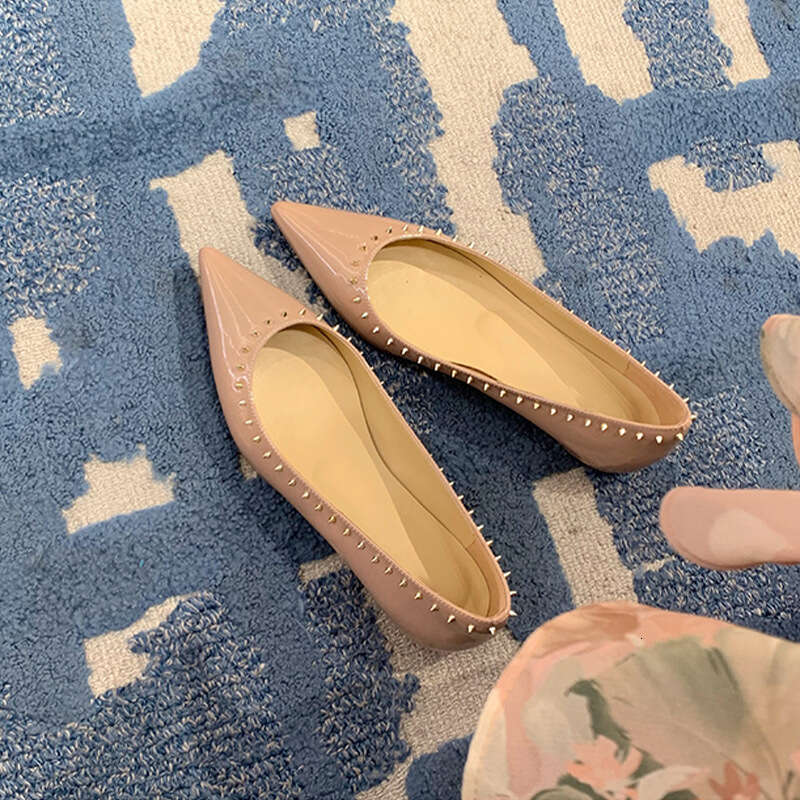 Designer Studiolee Shallow Mouth Pointed Toe Genuine Leather Solid Color Versatile Small Studded Buckle Flat Shoes for Women Summer