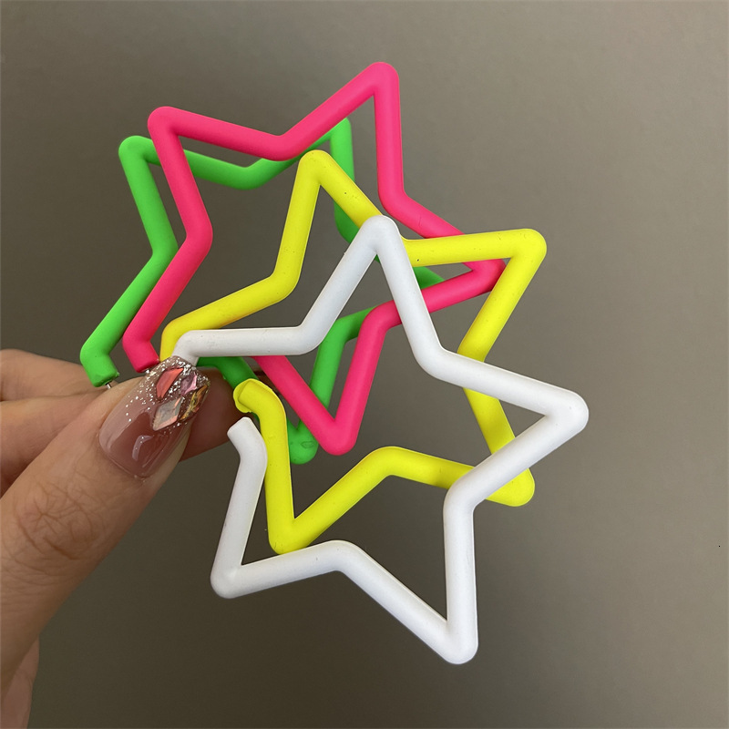 2025 New Super Large Five-Pointed for Women S Sier Needle Dopamine Candy Colorful Star Hoop Earrings