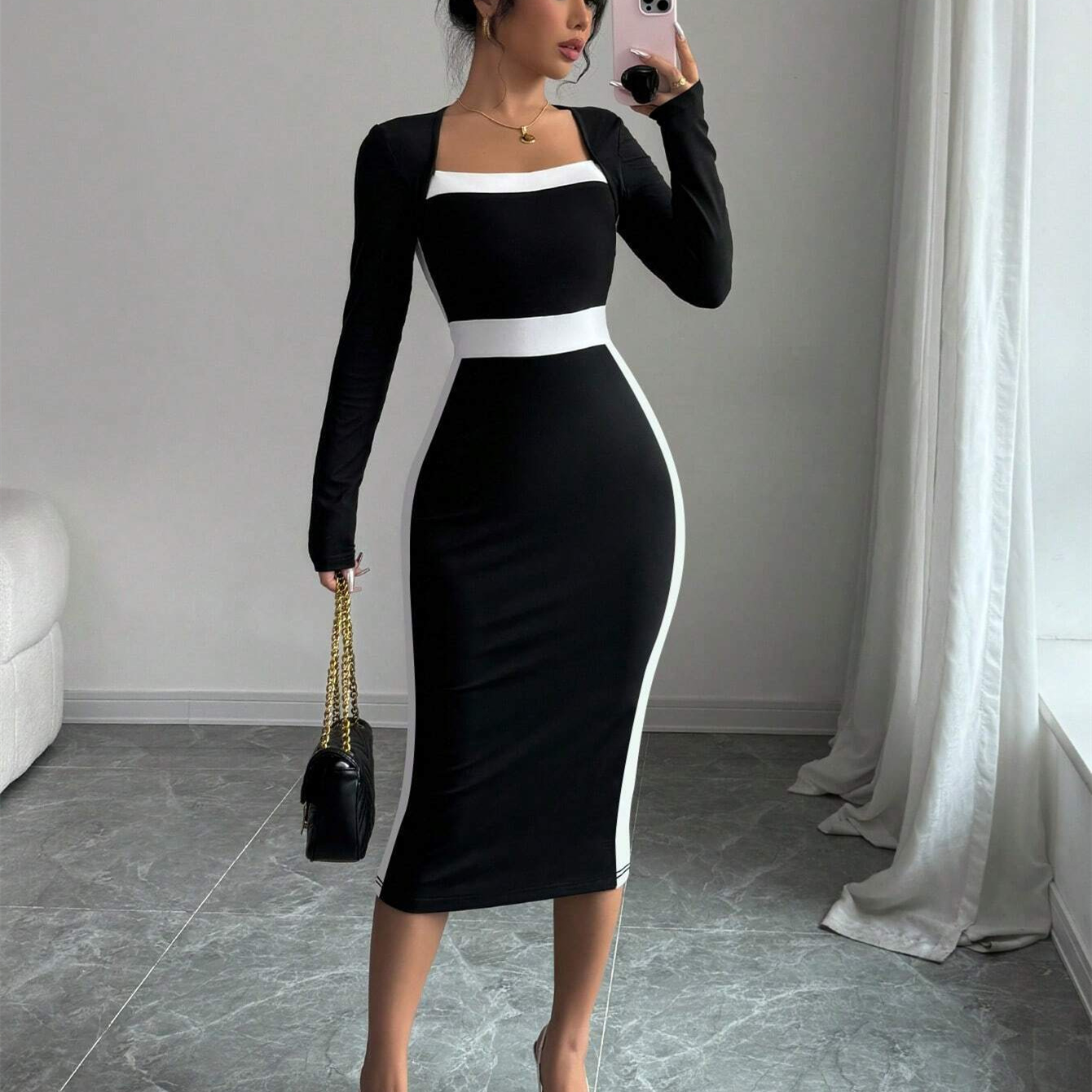 new Free shipping designer dress for women Casual and minimalist dress slim fit and slimming mid length skirt