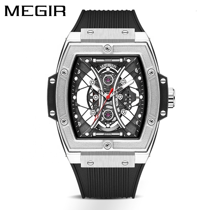 Megir 8109 Cool Skeleton Dial Watch with Silicon Strap for Boys Cheap Wholesale Mens Quartz Watch 250728