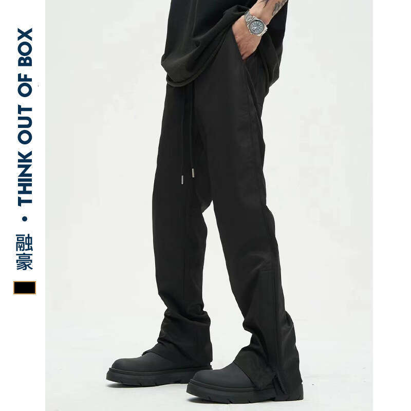 American High Street Zipper Cuff Straight Casual Pants New Functional Style Versatile Slimming Black Sports Trousers For Men Trendy B5