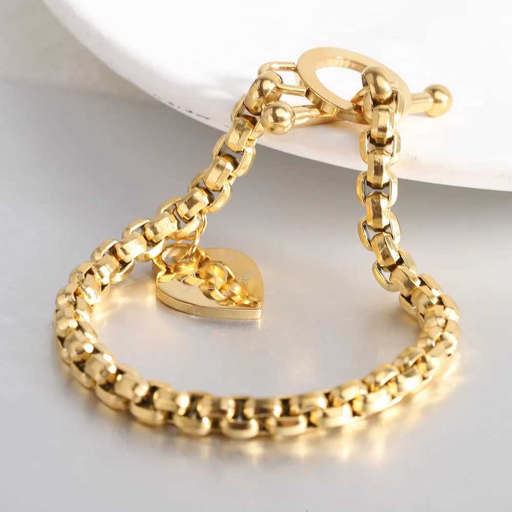 6MM Hand Chain Stainless Steel Heart Bracelet for Women OT Lock Girls Jewelry Accessories Party Birthday Gift W250728