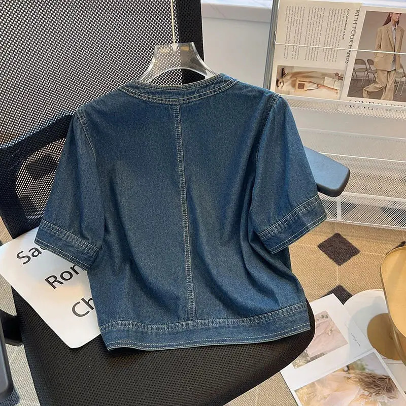 Streetwear Womens Denim Jackets Short Sleeve Summer Jean Jacket Outwear Ropa Mujer Fashion Retro Vintage Coat Cropped Tops 250728