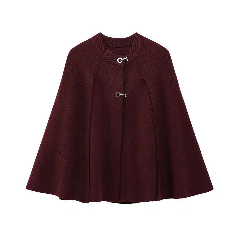 2025 New Women's Fashion Casual Temperament Versatile Metal Buckle Decoration Loose Cape Design Sense Knitted Coat Jacket