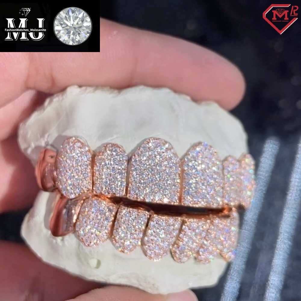 Iced Out Hip Hop Dia Teeth Rappers Top 8 Bottom Gold Plated Sterg Sliver Custom Vvs Moissanite Grillz