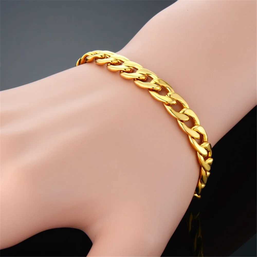 7mm Punk Curb Cuban Link Chain Bracelet Gold Silver Color Stainless Steel Hand Chain For Men Women Hip Hop Party Jewelry Gift W250728
