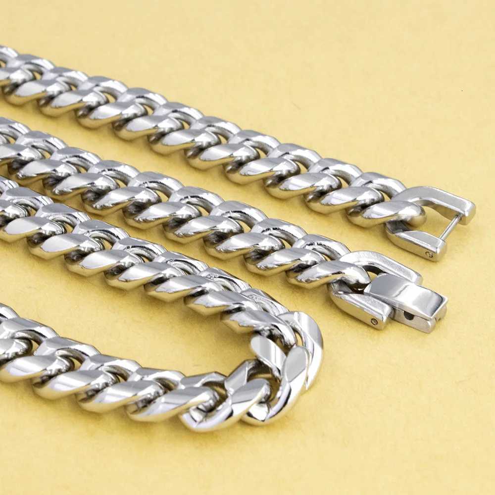 316L Stainless Steel Cuban Link Chain Necklace Bracelet for Men 8MM-12MM Wide Thick Punk Hip Hop Accessories MaleXJ250708