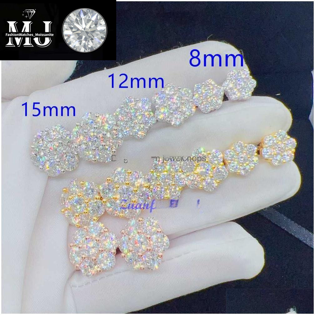 Charm Zuanfa Top Selg Pass Dia Tester Fine Jewelry Sier 8Mm 12Mm 15Mm wer Earrings Vvs Moissanite Stud Drop Delivery Dhy6N