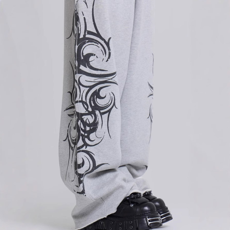 Men's Pants Y2K Gothic Sweatpants Destroyed Print Pattern Wide Leg Men Women Retro Distressed Hip Hop Streetwear Unisex Baggy Trousers