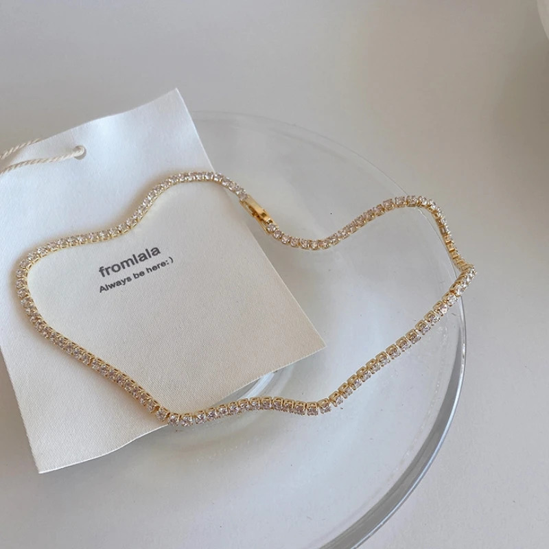 Iced Out Tennis Chain Necklaces Female Gold Color 18K Gold Plated Neck Chain For Women Fashion Jewelry Gift Chocker 250722