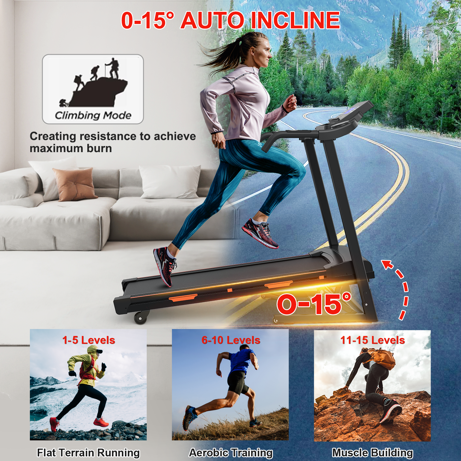 Foldable Household Treadmill for Home Gym - Adjustable Incline Feature