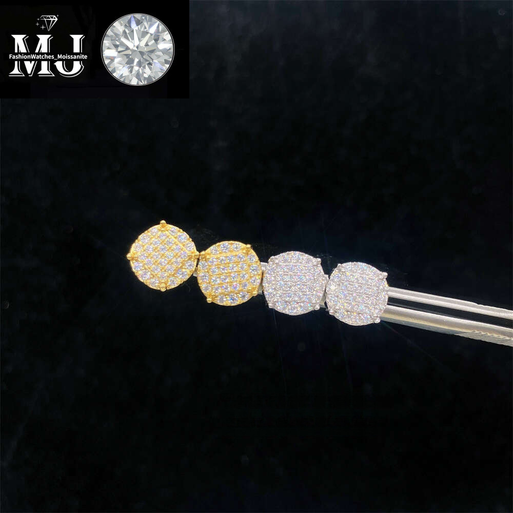 Iced Out Hip Hop Round Shape Vvs Moissanite Stud Earrings Sterg Sier Men and Women