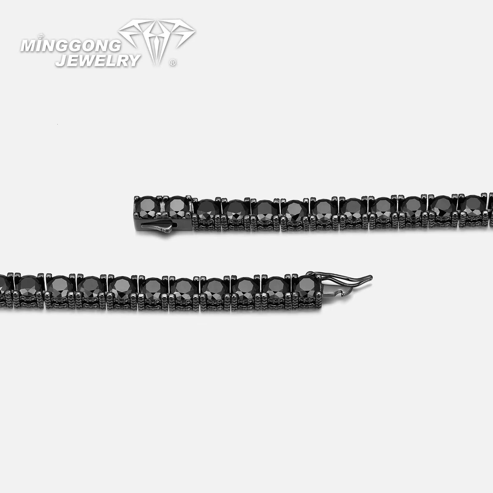 High Quality S925 VVS Moissanite 5MM Full Iced Black Moissanite Tennis Chain or Bracelet 100% Diamond Test-Passed Hip-Hop Style