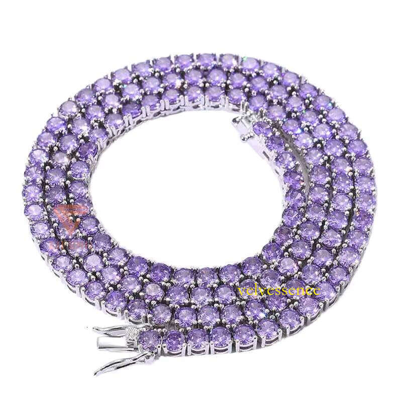 Lifeng Jewelry Custom 8mm Single Row Iced Out Purple VVS Moissanite Gold Plated Sterling Sier Tennis Chain
