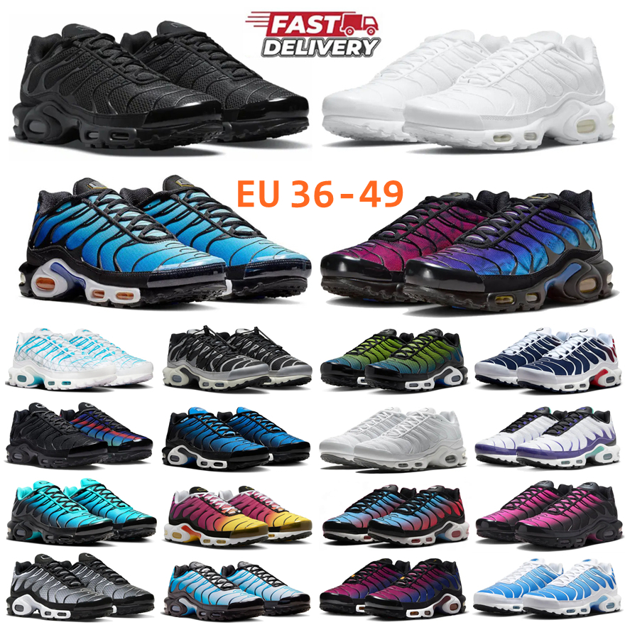 Chaussures Men Women Tn Plus Running Shoes Tns Trainers Triple Black White Metallic Silver Grey Rouge Blue Green Tnss Mens Womens Sports Sneakers Big Size EU 36-49