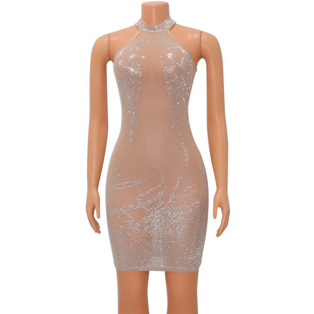 Sexy Mesh Rhinestone Short Prom Evening Mini Dress See Through Outfits For Women Night Club Party Bodycon Dresses Z250728