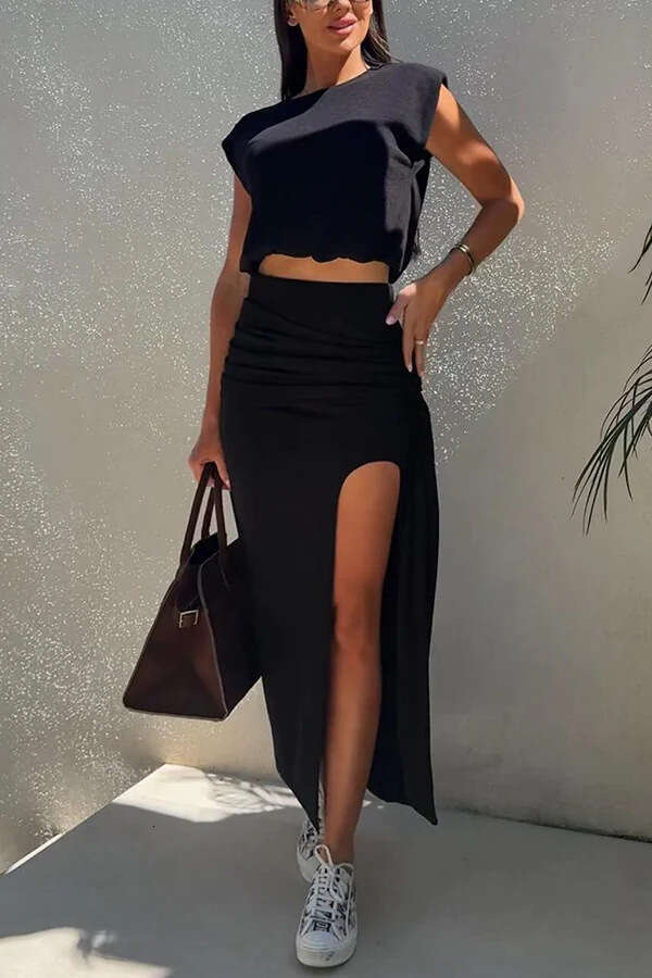 2025 New European and American Cross-Border Trendy Fashion Personality Design Comfortable Two-Piece Casual Round Neck Set In Stock