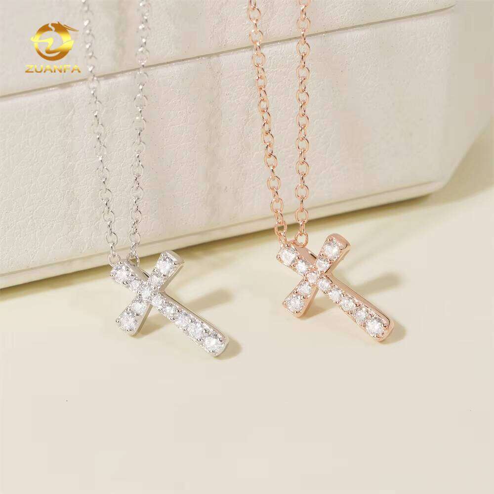 Pure Sterling Sier Jewelry Iced Design Sandstone Women's Wedding Gift Pearlescent Cross Necklace