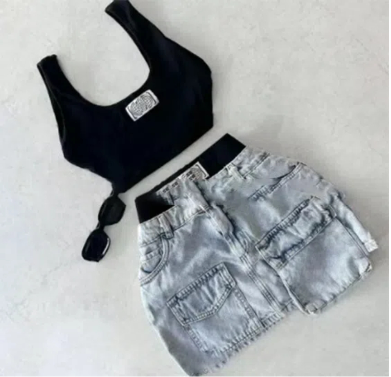 Women's Two Pieces Dress Y2K Designer Short Top Denim Skirt Casual Versatile Strap Slim Fit Streetwear Fashion Brand Summer Outfit