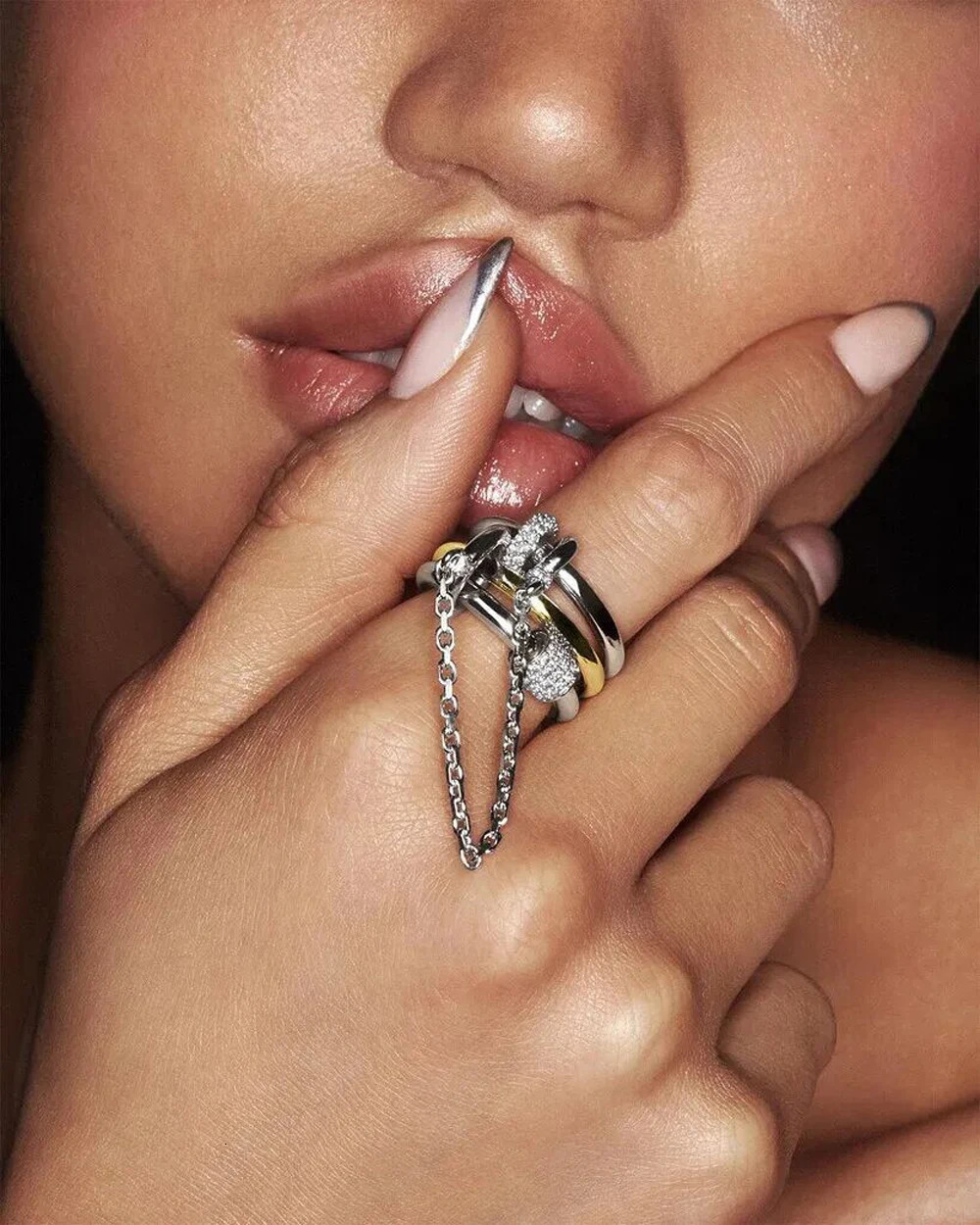 Fashion Tassel Chain Multi Layer Finger Ring Bling CZ For Women Bar Party Trend Jewelry 250723