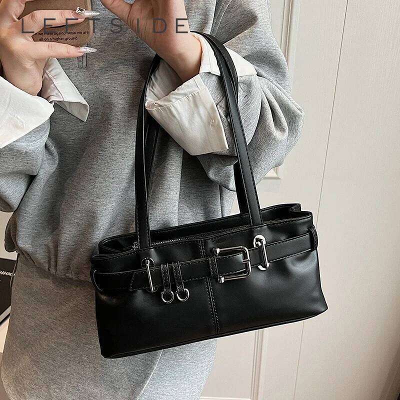 LEFTSIDE Small PU Leather Solid Color Underarm Bags for Women Y2K Ladies Shoulder Females Handbags and Purses Tote Bag