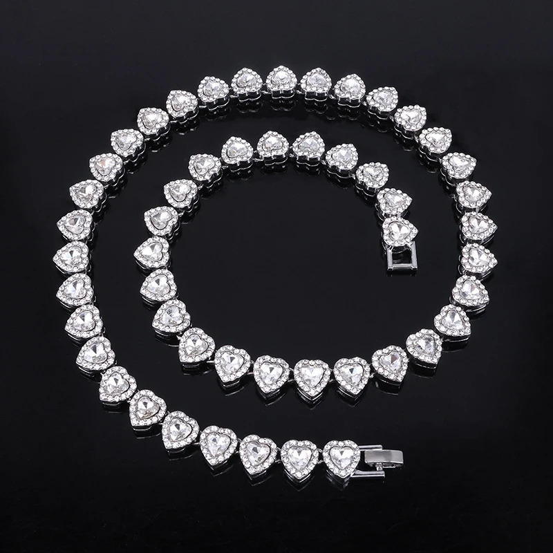 2025 45CM ious Shiny Heart type Rhinestone Hop Tennis Chain Bracelet Necklace for Women Men Jewelry Gift 250722