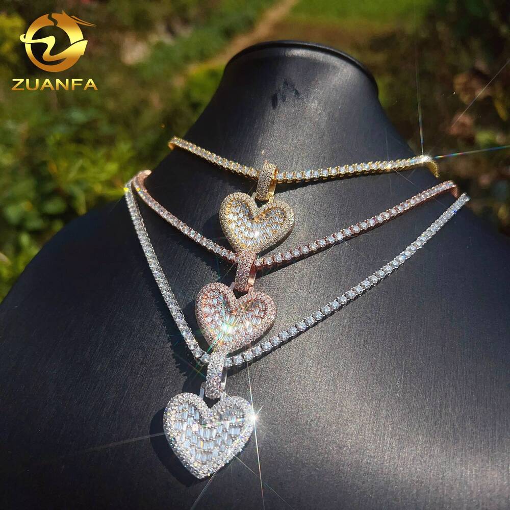 Custom Hip Hop VVS Moissanite Diamond Pendant Fine Jewelry in Sterling Silver 925 Iced Heart Pendant