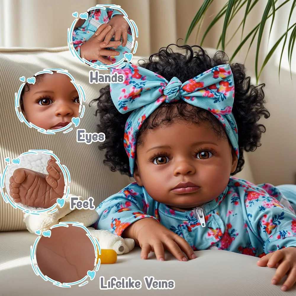 48cm Realistic Reborn Doll Black Baby Girl Realistic Silicone Babies Newborn African American Rooted Hair Finished Doll Toy Gift W250728