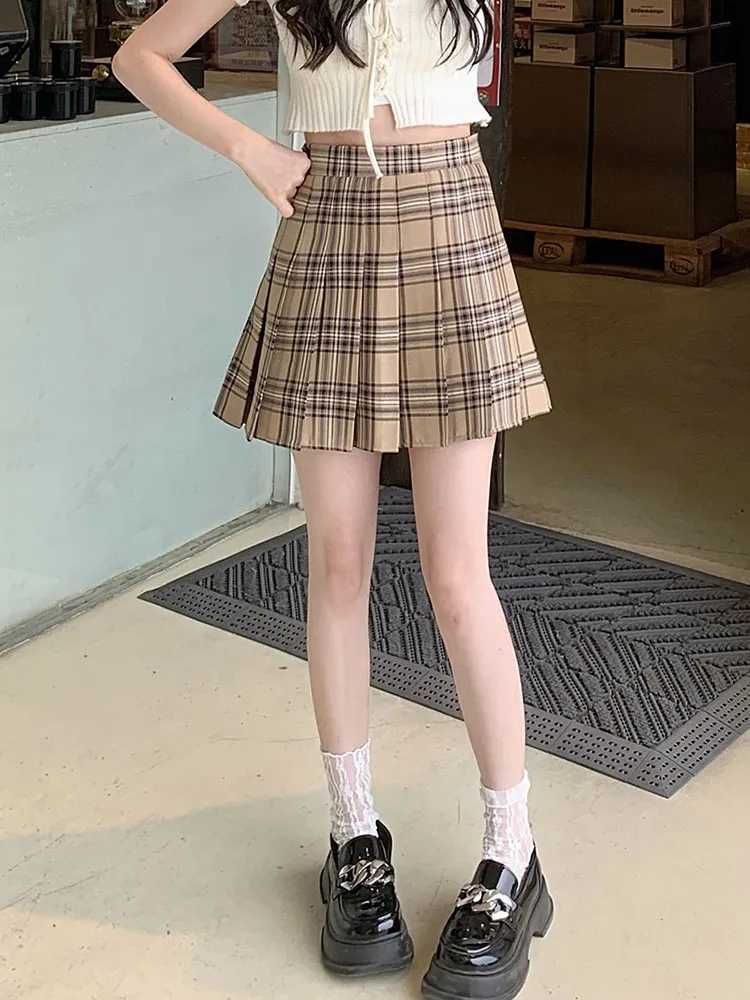 Womens Gray Plaid Pleated Skirt High Waisted A Line Short Skirt School Clothes Korean Style Mini Skirt Girls 2024 Summer Skirts R250728