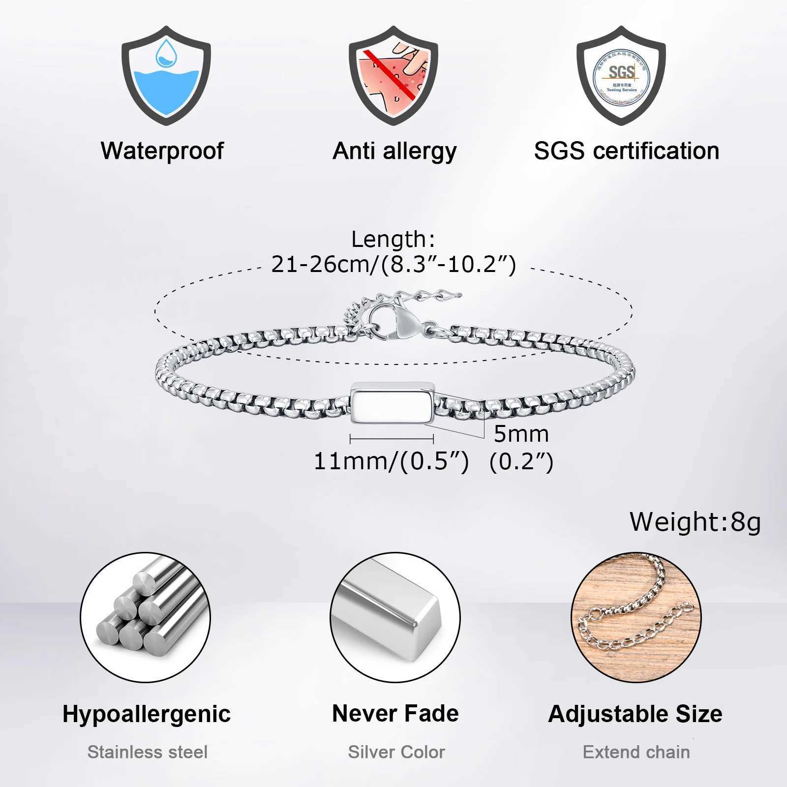 Initials Box Chain Bracelets for Men Boys Alphabet A-Z 26 Letter Stainless Steel Chain Wristband New Trend Jewelry Gifts W250728