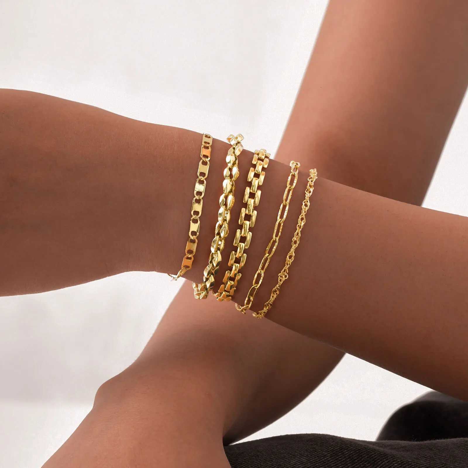Gold Color Link Bracelet Layering Bracelets for Women Stainless Steel Chain Adjustable Waterproof Jewelry W250728