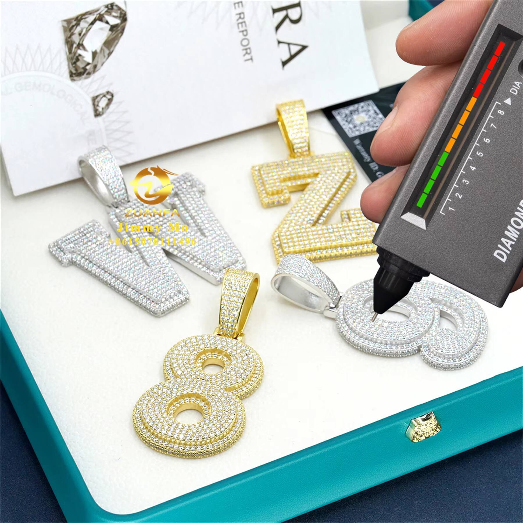 Custom Luxury Jewelry 925 Sterling Silver Iced Out VVS1 Moissanite Diamond Initial Letter Pendant Chain Pendant