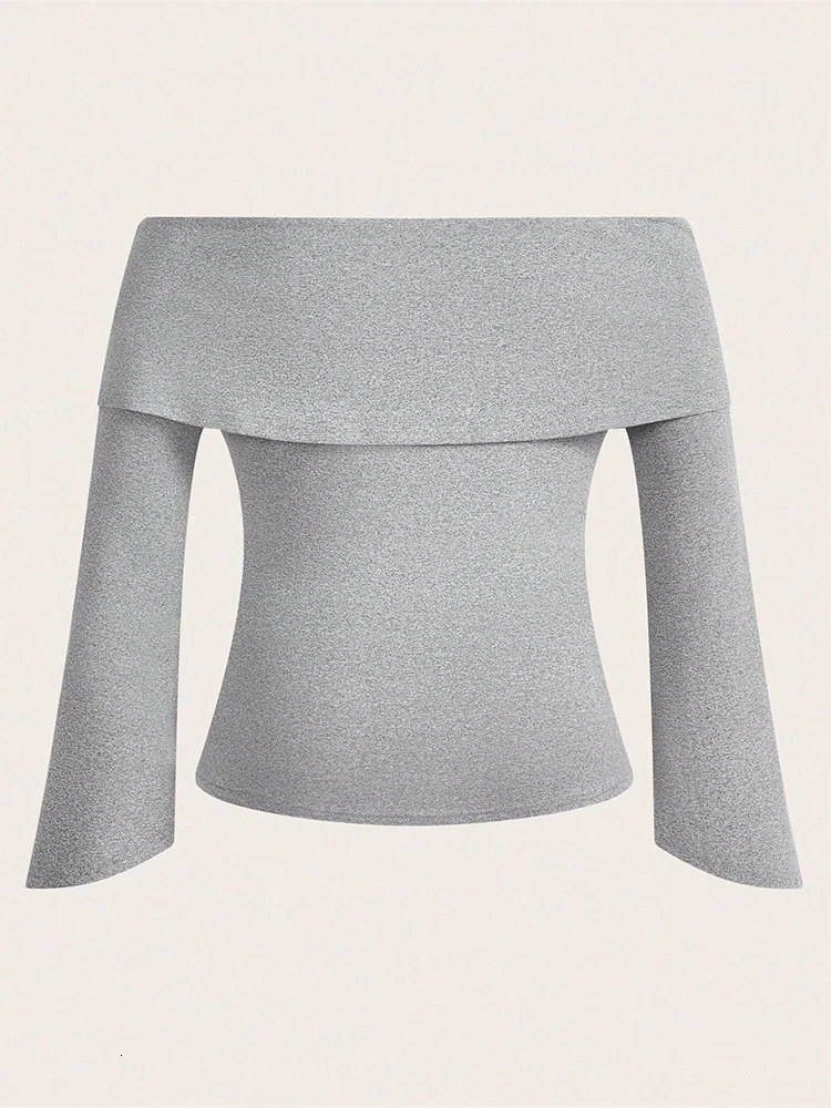 Plus Size Womens One Neck Long Sleeve TShirt Comfortable Slim Solid Color Elegant Casual Tops for Spring and Autumn 250728