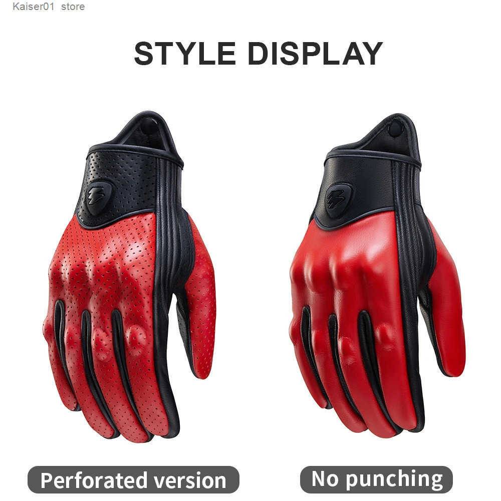 Retro Red ather Motorcycle Gloves Men Women Breathable Perforated Motorbike Racing Gloves Touch Screen Motocross Moto Gloves Z250725