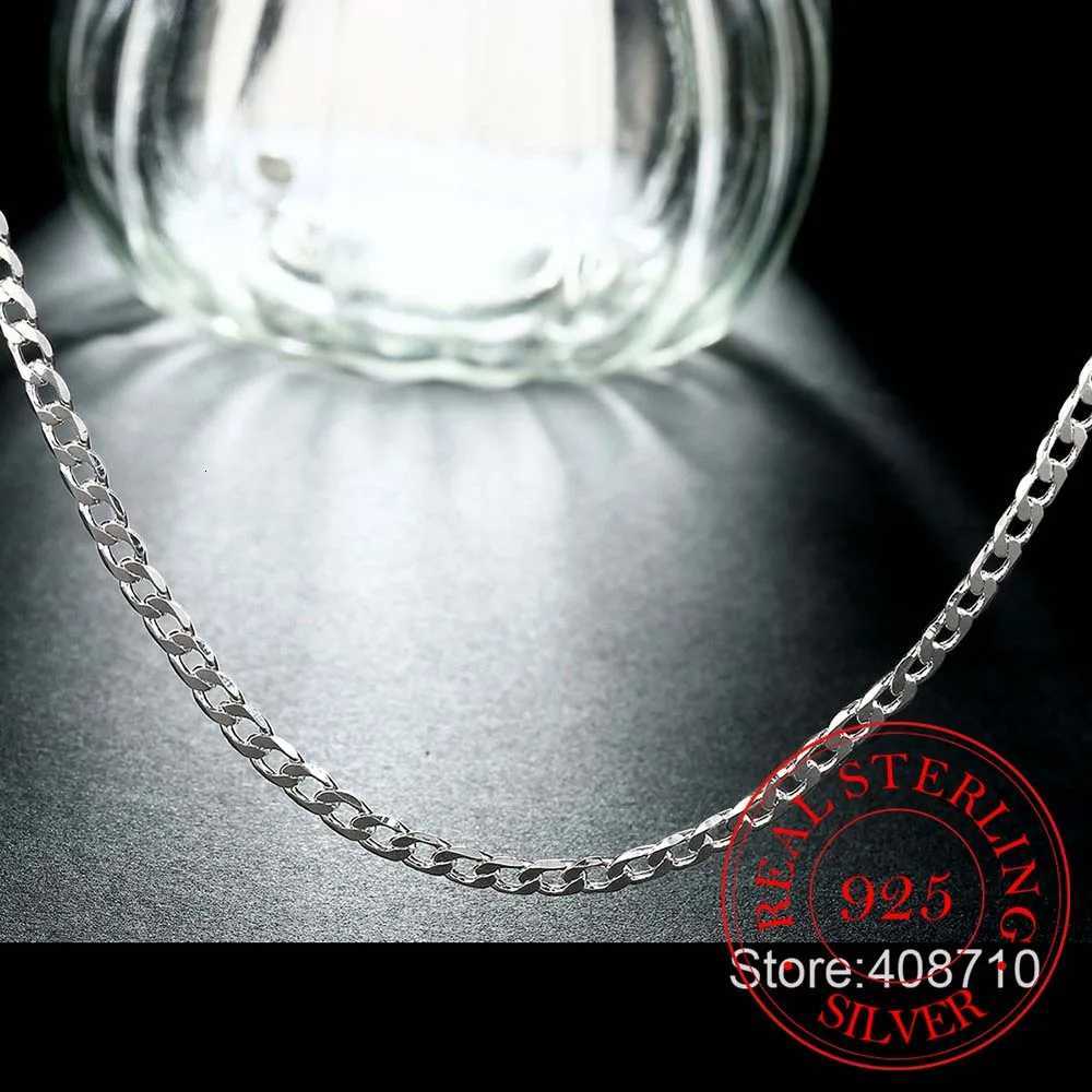 40cm-75cm 4mm 925 Sterling Silver Side Curb Chain Choker Necklace Women Girls Jewelry Colar Collier Collares Mujer Necklace XJ250708