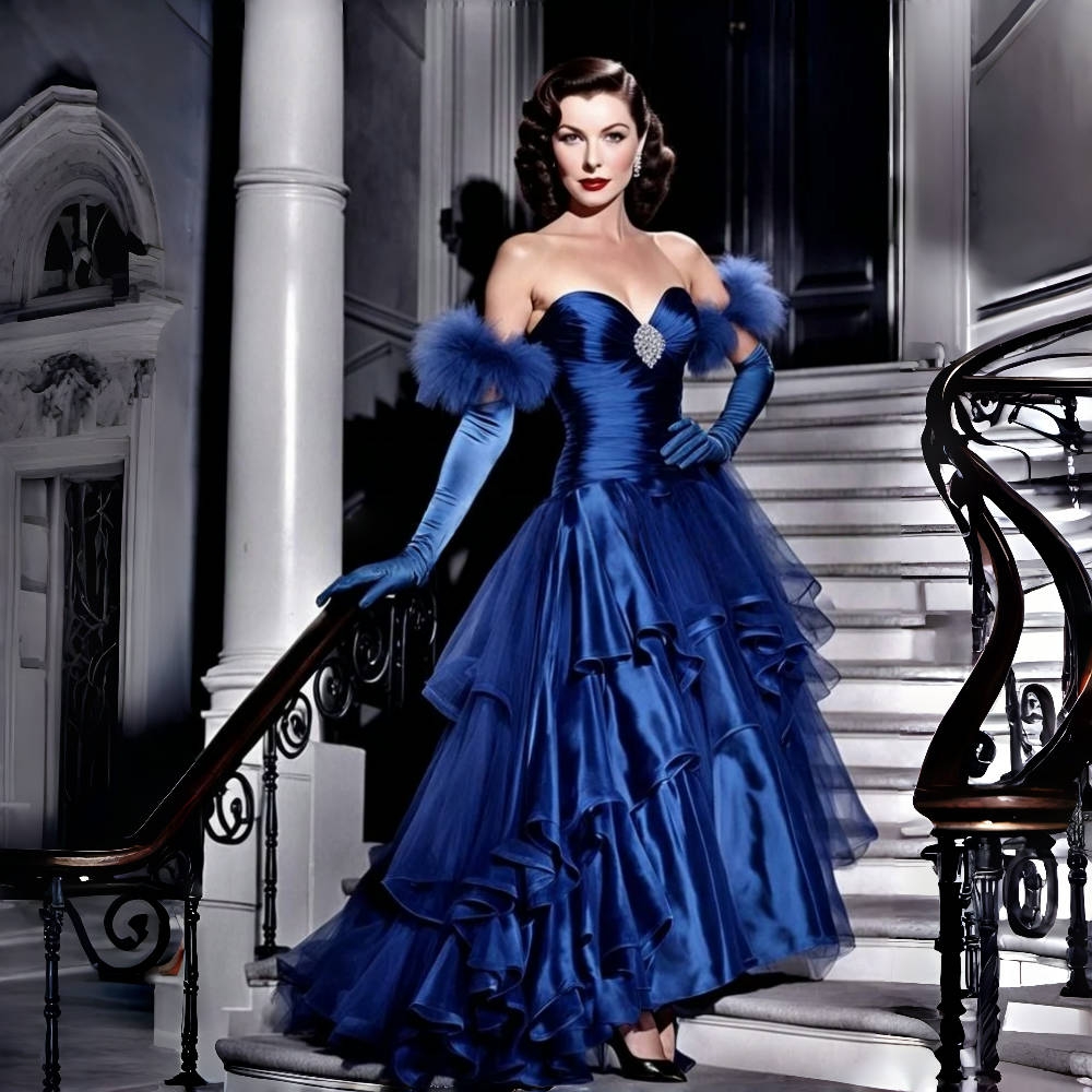 Royal Blue Tiered Vintage Prom Dresses A-Line Feathers Long Special Occasion Dress Lady Formal Evening Gown Corset Sweetheart Pleats