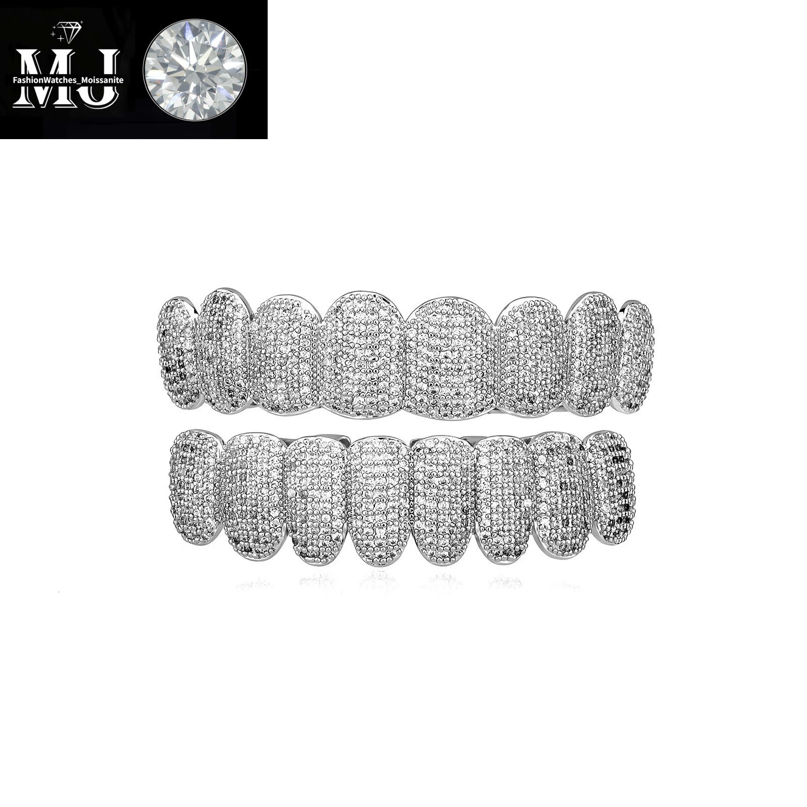 Exclusive customization Moissanite Teeth Grillz iced out Hop Sier decorative braces Real Dia Bg Tooth Grills For Men
