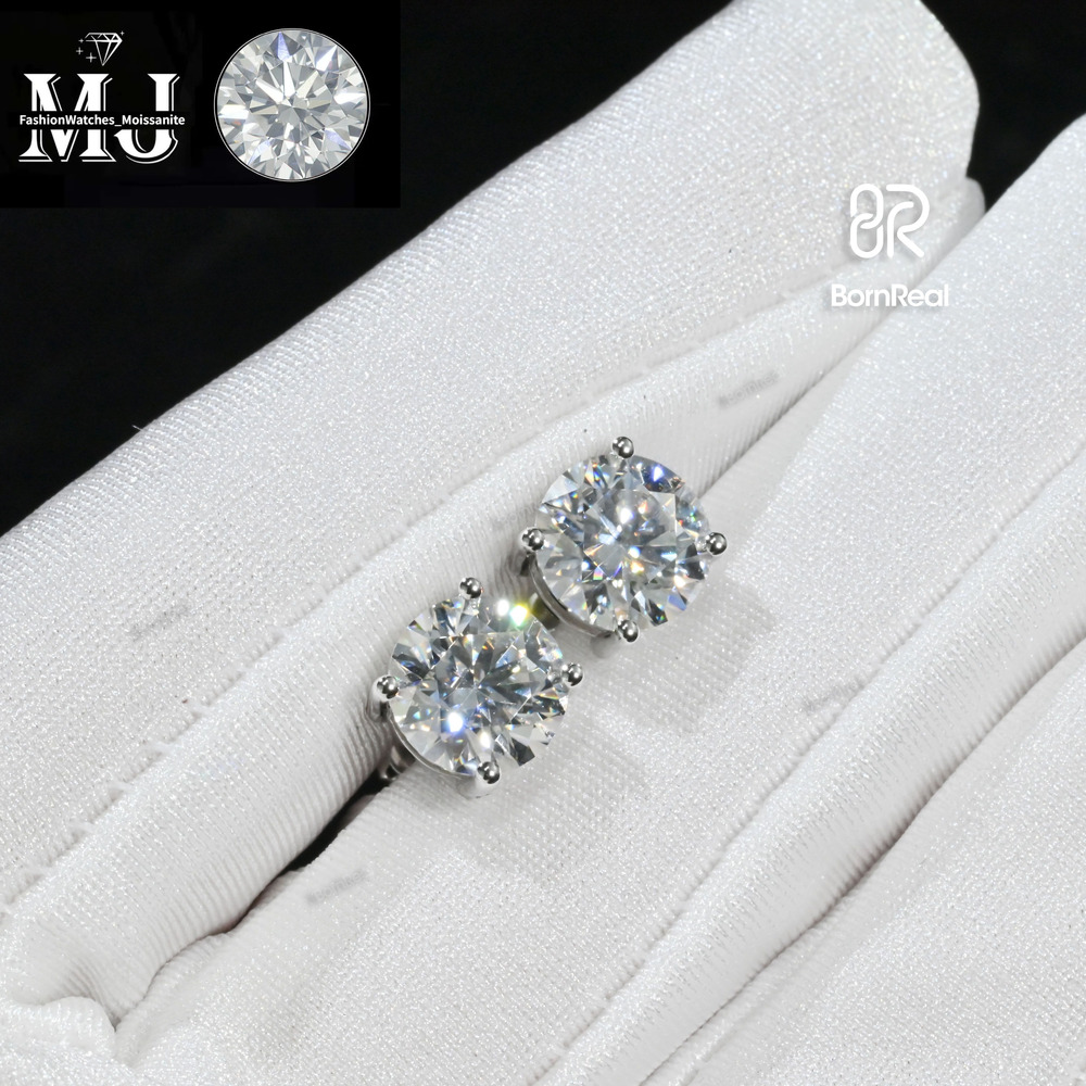 .25 0.5 1 2 4 5 Carat Moissanite Stud Iced Out Round Cut Screw Back Sier 10k 14k Gold Vvs Dia Fine Jewelry Earring