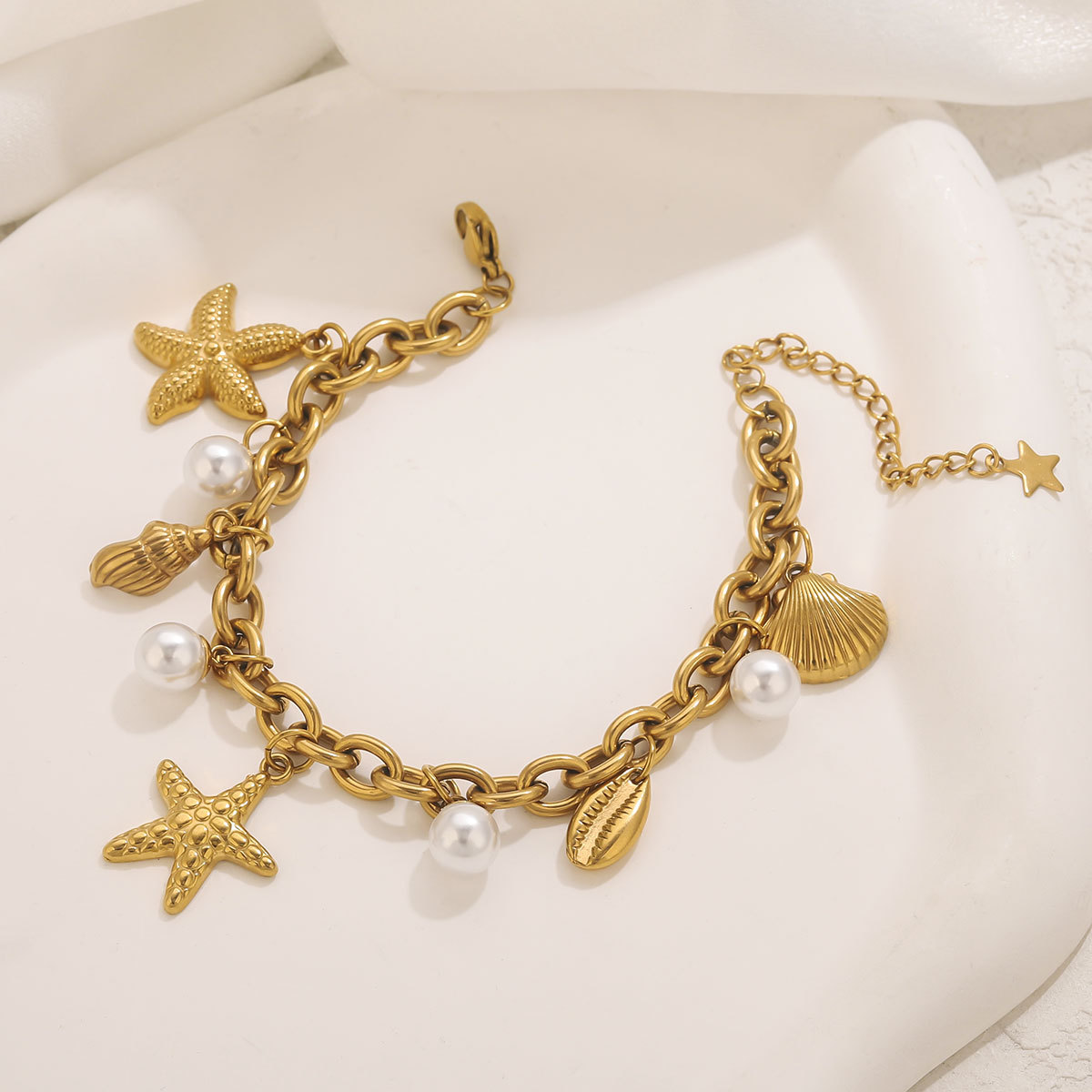 Durable Non-Fading Ti-Titanium Starfish Design Pearl Necklace Accessory