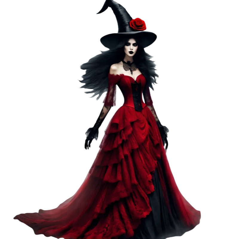 Red And Black Vampire Gothic Prom Dresses Ruffles Lace Appliques Tiered Long Special Occasion Wear Half Sleeves Vintage Special Occasion Gown Masquera