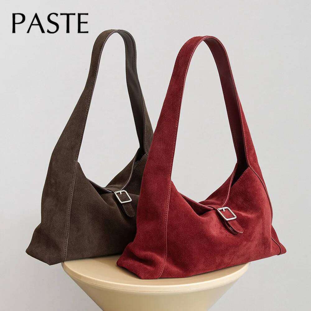 2026 Autumn Winter Collection Large Capacity Bowling Tote Red Kakhi Color Matte Suede Cow Leather Women Shopper Handbag