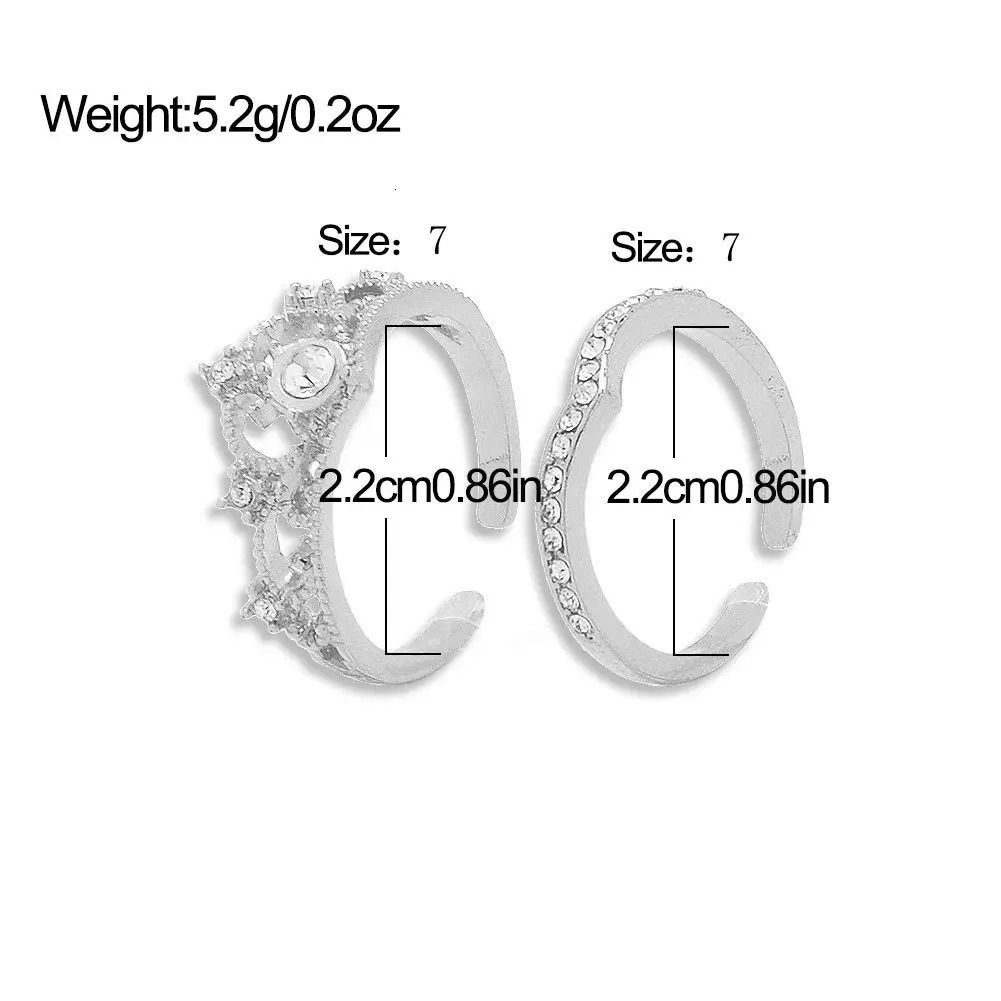 Stainless Steel 2PCS Crystal Crown Adjustable Ring Irregular Geometry Vintage Rings Set for Women Girls Fashion Jewelry Gift 250715
