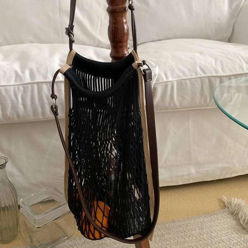 2025 Women Summer Trendy Bags Versatile Reticulate Beach Large Capacity Hollow Out Simple Crossbody And Tote Bag