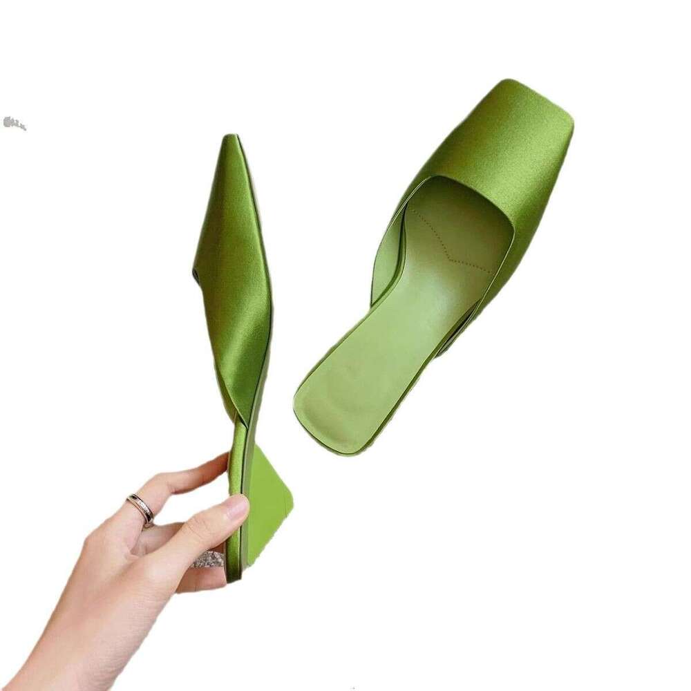 Huizhou Women's Shoes Designer French Style Shallow Mouth Sandals Summer Triangle Heel High-end Square Toe Mules Slippers Women